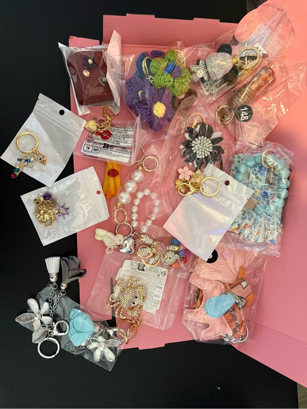 Lot NEW Bag Charm Keychain Lot Y2K Kawaii Coquette Pearl Rhinestone Purse Charms